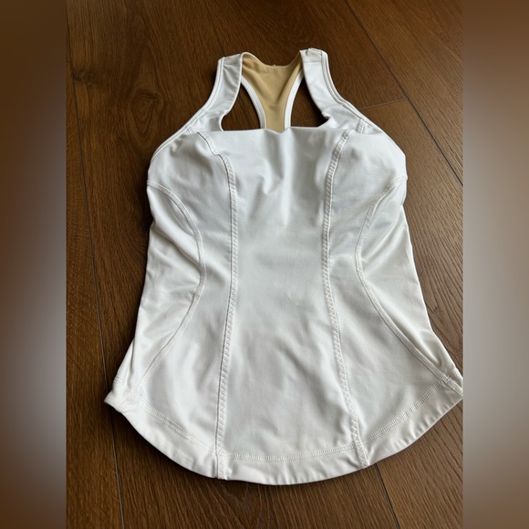 White Racerback Athletic Tank with Nude Lining & pocket on lower back - Picture 5 of 10